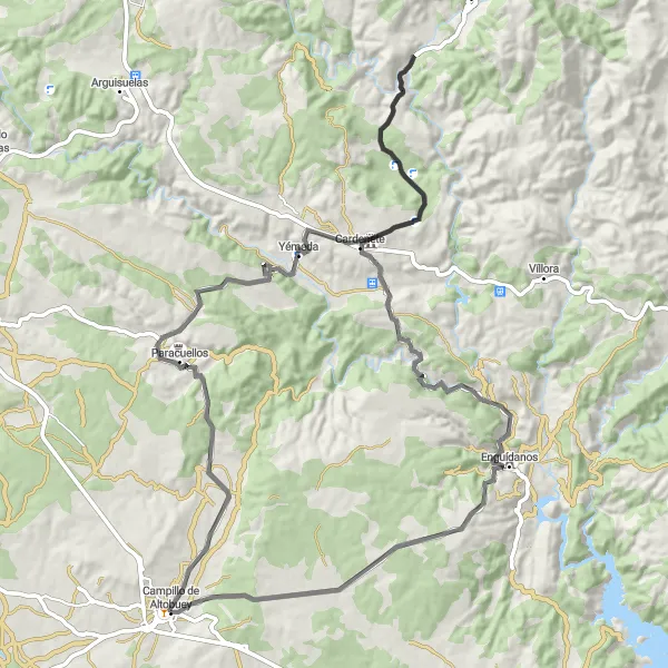 Miniatua del mapa de inspiración ciclista "Ruta de Carretera de Campillo a Enguídanos" en Castilla-La Mancha, Spain. Generado por Tarmacs.app planificador de rutas ciclistas