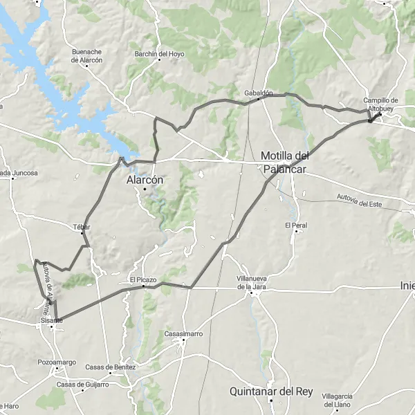 Miniatua del mapa de inspiración ciclista "Ruta de Motilla del Palancar a Gabaldón #2" en Castilla-La Mancha, Spain. Generado por Tarmacs.app planificador de rutas ciclistas