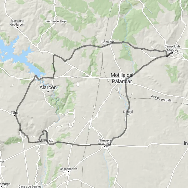 Miniatua del mapa de inspiración ciclista "Ruta de Motilla del Palancar a Gabaldón" en Castilla-La Mancha, Spain. Generado por Tarmacs.app planificador de rutas ciclistas