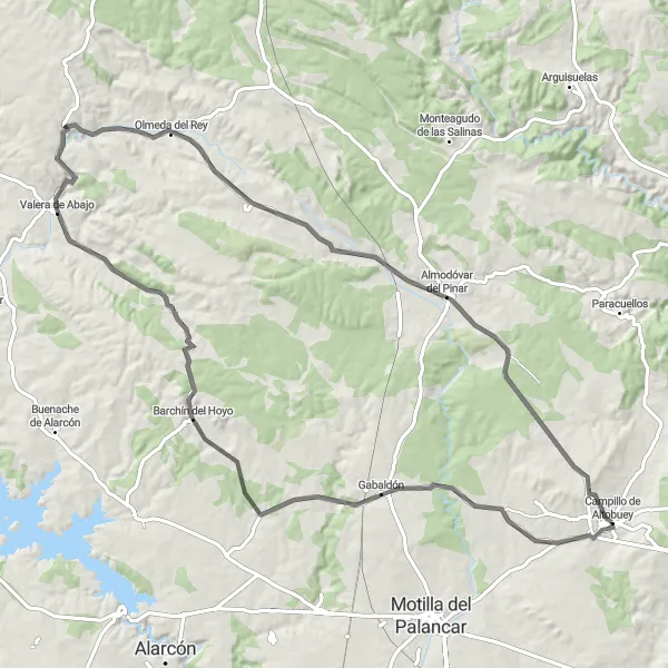 Miniatua del mapa de inspiración ciclista "Ruta de Carretera de Gabaldón a Campillo" en Castilla-La Mancha, Spain. Generado por Tarmacs.app planificador de rutas ciclistas