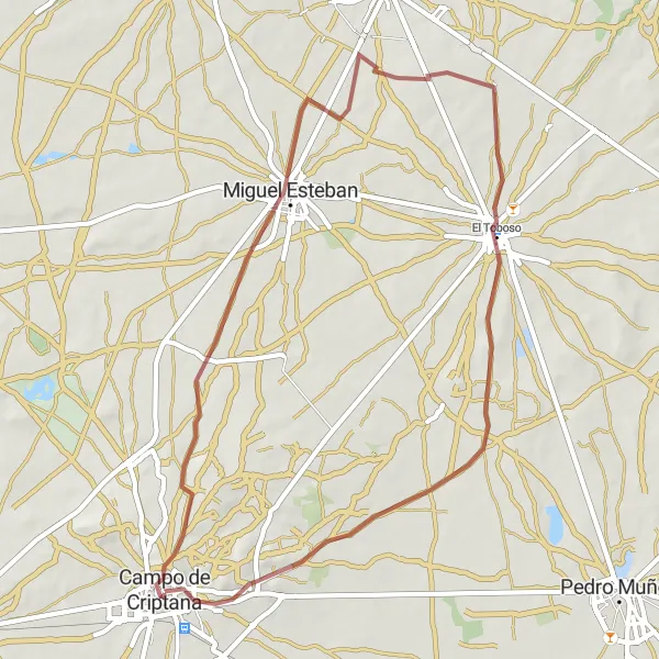 Map miniature of "Miguel Esteban Gravel Loop" cycling inspiration in Castilla-La Mancha, Spain. Generated by Tarmacs.app cycling route planner