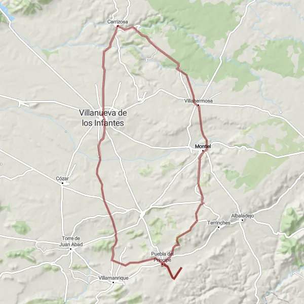 Map miniature of "Rural Gravel Exploration" cycling inspiration in Castilla-La Mancha, Spain. Generated by Tarmacs.app cycling route planner