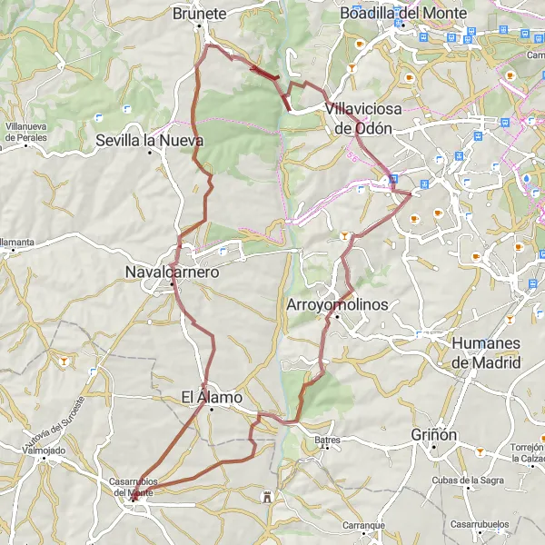 Map miniature of "Gravel and Nature Expedition" cycling inspiration in Castilla-La Mancha, Spain. Generated by Tarmacs.app cycling route planner