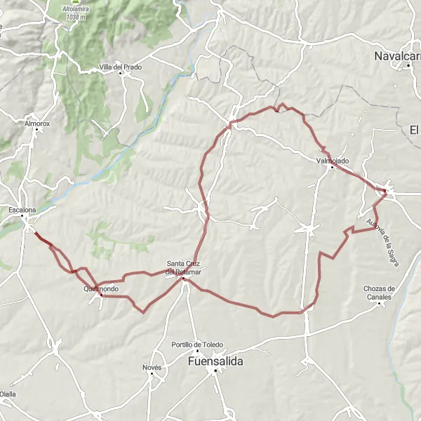 Miniatuurkaart van de fietsinspiratie "Gravelroute van Casarrubios del Monte naar Méntrida en terug" in Castilla-La Mancha, Spain. Gemaakt door de Tarmacs.app fietsrouteplanner