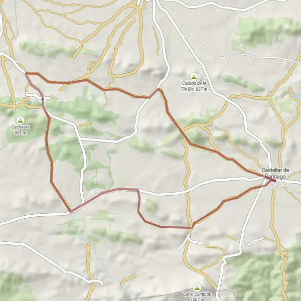 Map miniature of "Scenic Gravel Route near Castellar de Santiago" cycling inspiration in Castilla-La Mancha, Spain. Generated by Tarmacs.app cycling route planner