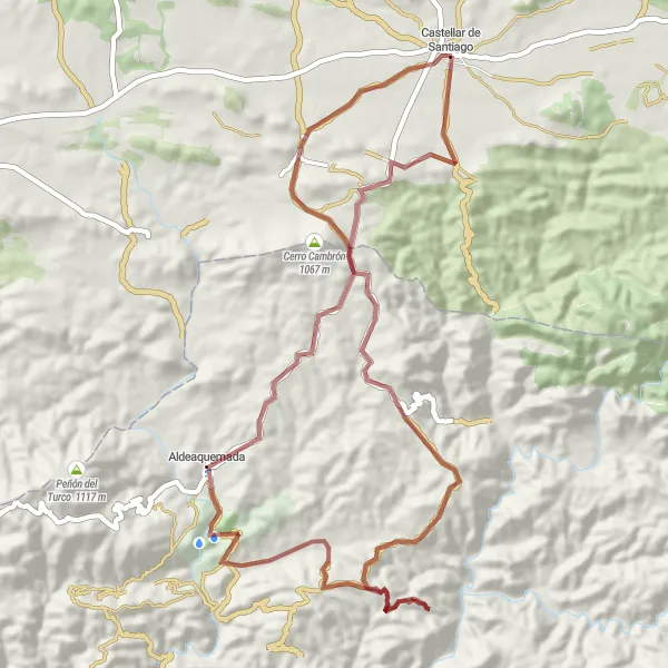 Map miniature of "Gravel Adventure in Castellar de Santiago" cycling inspiration in Castilla-La Mancha, Spain. Generated by Tarmacs.app cycling route planner