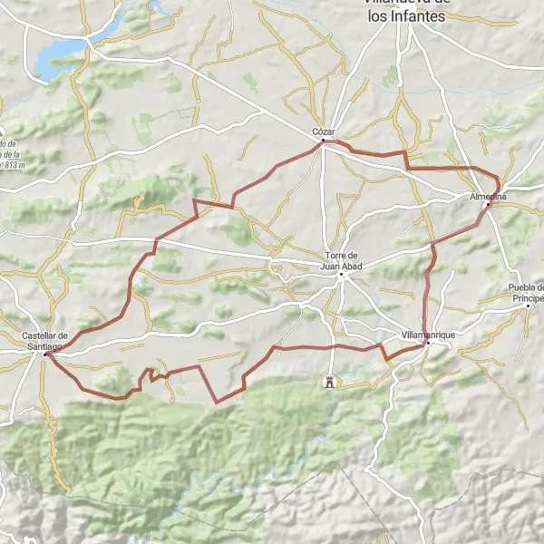 Map miniature of "Gravel Adventure in the Sierra" cycling inspiration in Castilla-La Mancha, Spain. Generated by Tarmacs.app cycling route planner