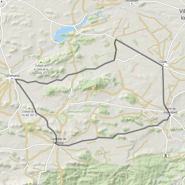 Map miniature of "Villages of the Sierra" cycling inspiration in Castilla-La Mancha, Spain. Generated by Tarmacs.app cycling route planner