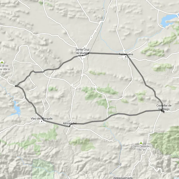 Map miniature of "Countryside Road Cycling Tour from Castellar de Santiago" cycling inspiration in Castilla-La Mancha, Spain. Generated by Tarmacs.app cycling route planner