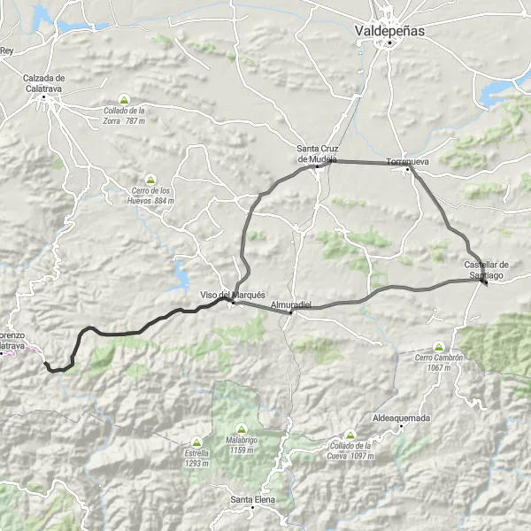 Map miniature of "Sierra Challenge" cycling inspiration in Castilla-La Mancha, Spain. Generated by Tarmacs.app cycling route planner