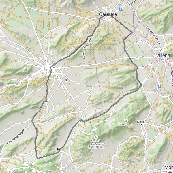 Miniatuurkaart van de fietsinspiratie "Caudete - Las Virtudes - Yecla - Caudete" in Castilla-La Mancha, Spain. Gemaakt door de Tarmacs.app fietsrouteplanner