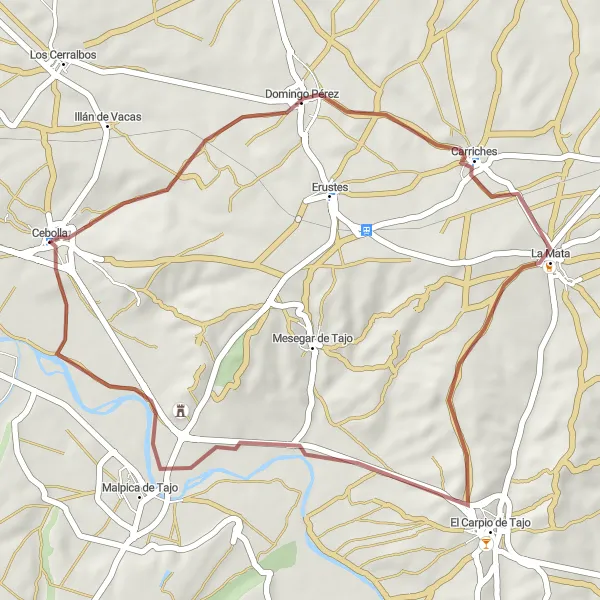 Miniatua del mapa de inspiración ciclista "Ruta de las Ruinas y los Pueblos" en Castilla-La Mancha, Spain. Generado por Tarmacs.app planificador de rutas ciclistas
