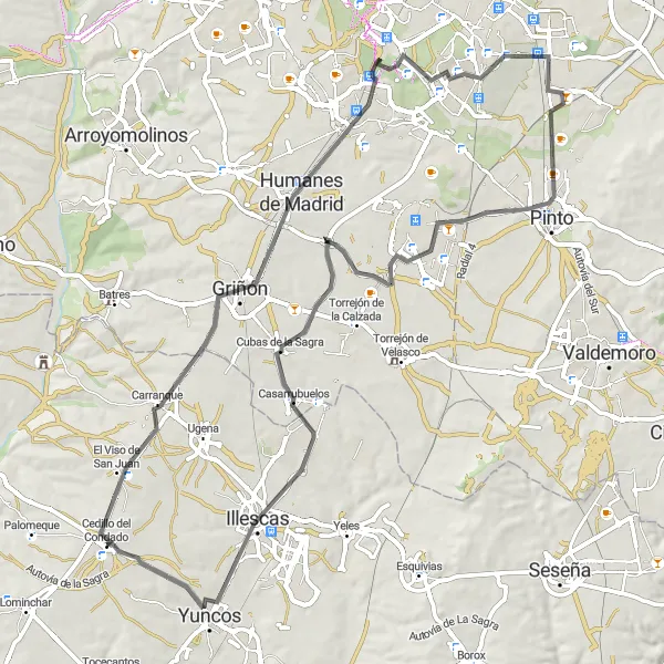 Map miniature of "The Cantueña Challenge" cycling inspiration in Castilla-La Mancha, Spain. Generated by Tarmacs.app cycling route planner