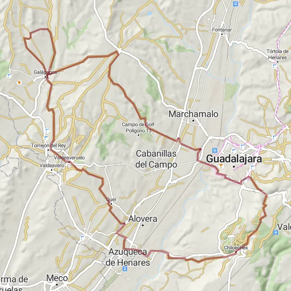 Miniatura mapy "Trasa gravelowa przez Valdeaveruelo i Guadalajara" - trasy rowerowej w Castilla-La Mancha, Spain. Wygenerowane przez planer tras rowerowych Tarmacs.app
