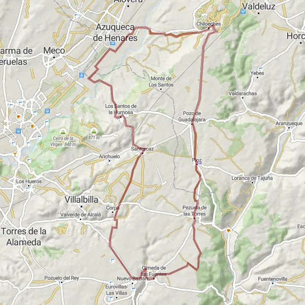 Map miniature of "Rural Retreat" cycling inspiration in Castilla-La Mancha, Spain. Generated by Tarmacs.app cycling route planner