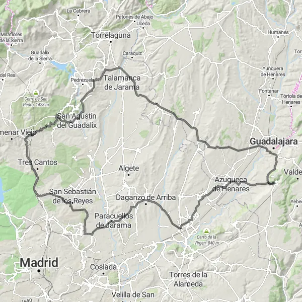 Map miniature of "Madrid Mountain Challenge" cycling inspiration in Castilla-La Mancha, Spain. Generated by Tarmacs.app cycling route planner