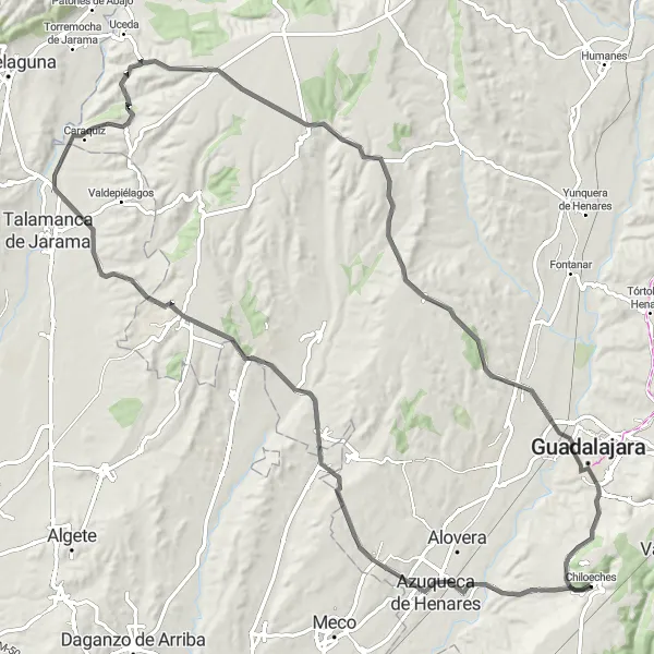 Map miniature of "Valley Exploration" cycling inspiration in Castilla-La Mancha, Spain. Generated by Tarmacs.app cycling route planner