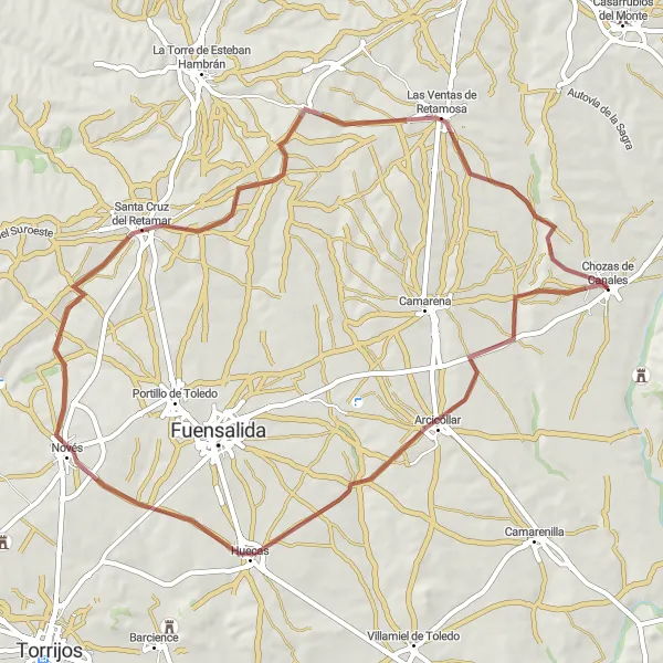 Map miniature of "Arcicóllar and back" cycling inspiration in Castilla-La Mancha, Spain. Generated by Tarmacs.app cycling route planner