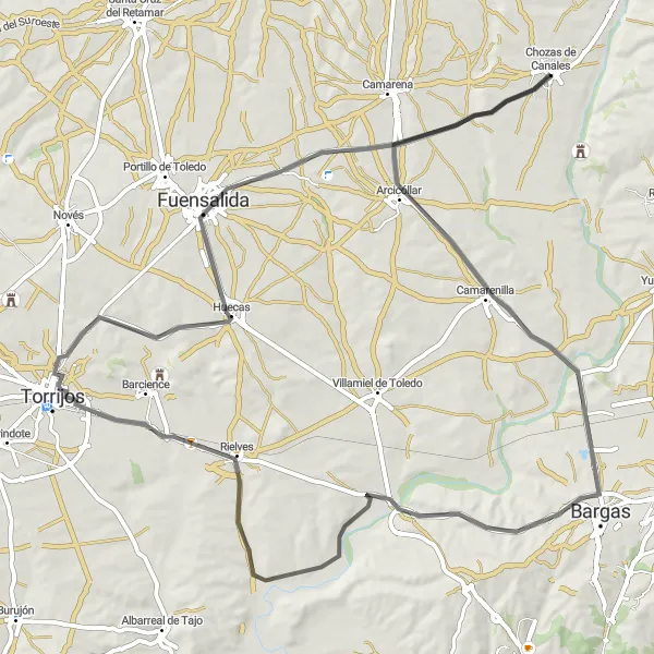 Map miniature of "Arcicóllar" cycling inspiration in Castilla-La Mancha, Spain. Generated by Tarmacs.app cycling route planner