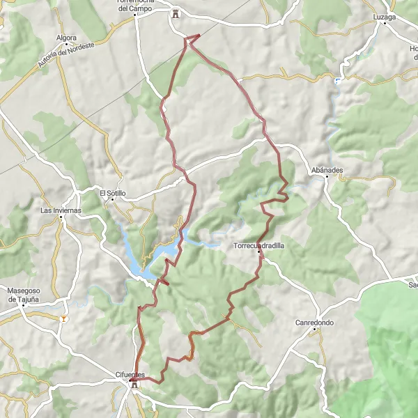 Map miniature of "Gravel Adventure in Hinterlands" cycling inspiration in Castilla-La Mancha, Spain. Generated by Tarmacs.app cycling route planner