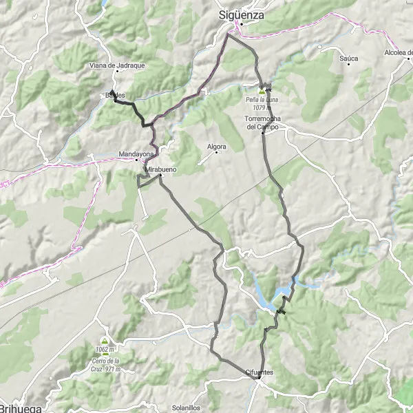 Map miniature of "Nature's Secrets Loop" cycling inspiration in Castilla-La Mancha, Spain. Generated by Tarmacs.app cycling route planner