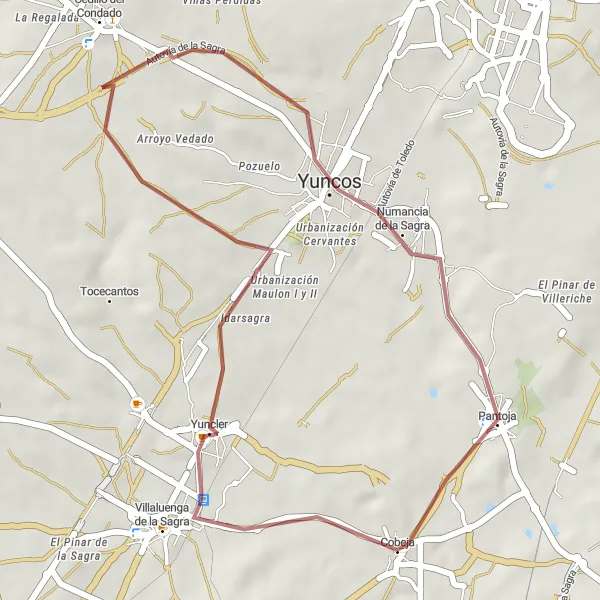 Map miniature of "Short Gravel Loop" cycling inspiration in Castilla-La Mancha, Spain. Generated by Tarmacs.app cycling route planner