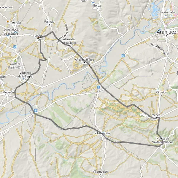 Map miniature of "Road Adventure" cycling inspiration in Castilla-La Mancha, Spain. Generated by Tarmacs.app cycling route planner