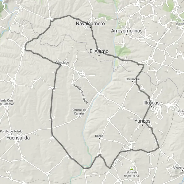 Miniatuurkaart van de fietsinspiratie "Landelijke schoonheid en historische dorpen" in Castilla-La Mancha, Spain. Gemaakt door de Tarmacs.app fietsrouteplanner