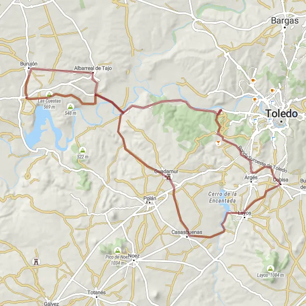 Miniatura mapy "Trasa z Las Cuestas do Burujón" - trasy rowerowej w Castilla-La Mancha, Spain. Wygenerowane przez planer tras rowerowych Tarmacs.app