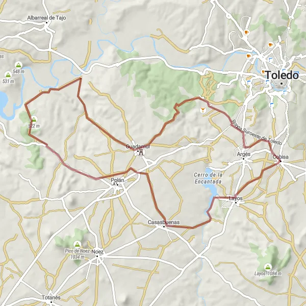 Map miniature of "Gravel Adventure to Guadamur" cycling inspiration in Castilla-La Mancha, Spain. Generated by Tarmacs.app cycling route planner