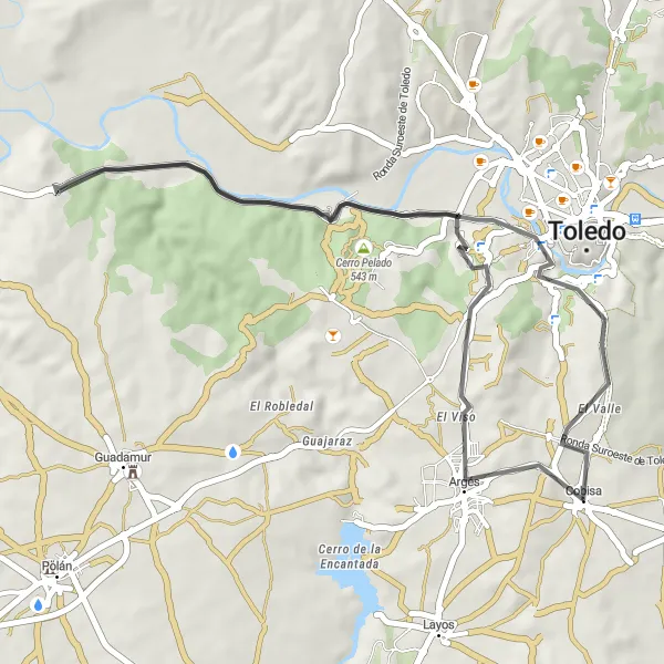 Miniatuurkaart van de fietsinspiratie "Rondrit van Cobisa naar Cerro Pelado en El mirador" in Castilla-La Mancha, Spain. Gemaakt door de Tarmacs.app fietsrouteplanner