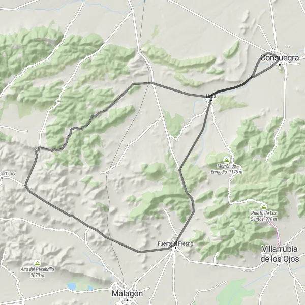 Miniatua del mapa de inspiración ciclista "Ruta hacia la Presa Romana" en Castilla-La Mancha, Spain. Generado por Tarmacs.app planificador de rutas ciclistas