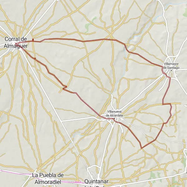Miniatua del mapa de inspiración ciclista "Ruta de Grava a Villanueva de Alcardete" en Castilla-La Mancha, Spain. Generado por Tarmacs.app planificador de rutas ciclistas