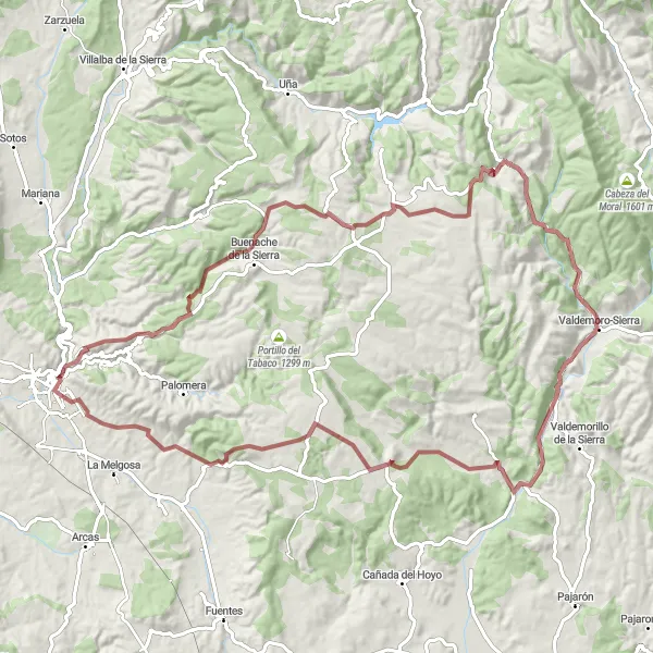 Map miniature of "Gravel Route from Cuenca to Torca de la Perla" cycling inspiration in Castilla-La Mancha, Spain. Generated by Tarmacs.app cycling route planner