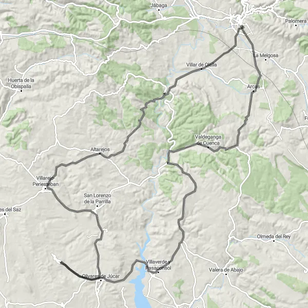 Miniatuurkaart van de fietsinspiratie "Cuenca en Hoge Bergen" in Castilla-La Mancha, Spain. Gemaakt door de Tarmacs.app fietsrouteplanner