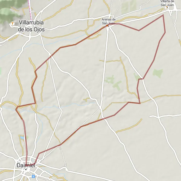 Map miniature of "Daimiel Gravel Loop" cycling inspiration in Castilla-La Mancha, Spain. Generated by Tarmacs.app cycling route planner