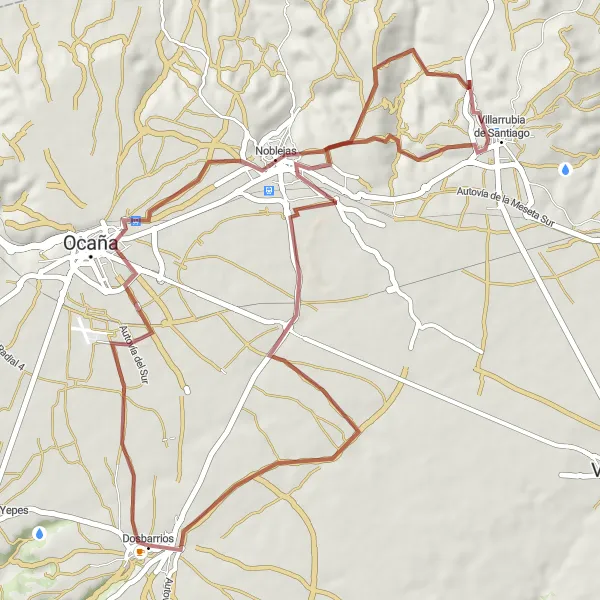 Map miniature of "Gravel Adventure to Noblejas" cycling inspiration in Castilla-La Mancha, Spain. Generated by Tarmacs.app cycling route planner
