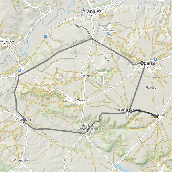 Map miniature of "Dosbarrios Loop" cycling inspiration in Castilla-La Mancha, Spain. Generated by Tarmacs.app cycling route planner