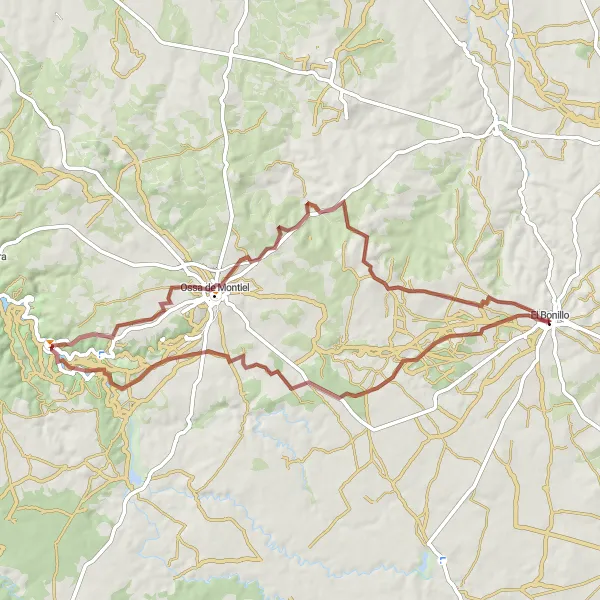 Miniatura mapy "Trasa Gravelowa Laguna de San Pedro" - trasy rowerowej w Castilla-La Mancha, Spain. Wygenerowane przez planer tras rowerowych Tarmacs.app