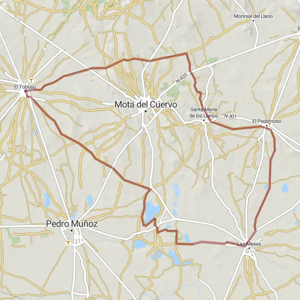 Map miniature of "Scenic Escape to El Toboso" cycling inspiration in Castilla-La Mancha, Spain. Generated by Tarmacs.app cycling route planner