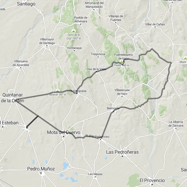 Miniatura mapy "Wycieczka rowerowa przez uroczą Castilla-La Mancha" - trasy rowerowej w Castilla-La Mancha, Spain. Wygenerowane przez planer tras rowerowych Tarmacs.app