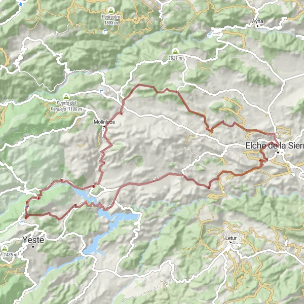 Map miniature of "Gravel Challenge with Stunning Views" cycling inspiration in Castilla-La Mancha, Spain. Generated by Tarmacs.app cycling route planner