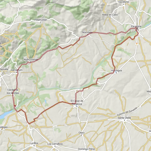 Map miniature of "Gravel Journey to Nombela" cycling inspiration in Castilla-La Mancha, Spain. Generated by Tarmacs.app cycling route planner
