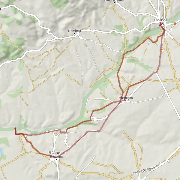 Miniatuurkaart van de fietsinspiratie "Gravelroute naar Castillo-Palacio de Escalona" in Castilla-La Mancha, Spain. Gemaakt door de Tarmacs.app fietsrouteplanner