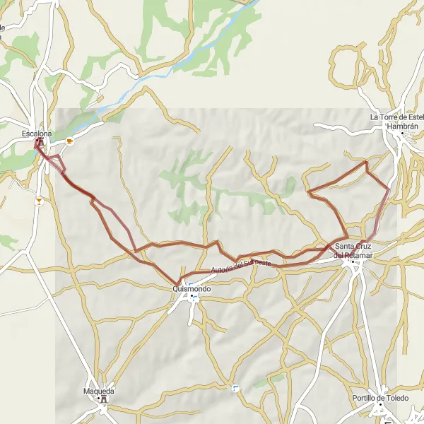 Miniatuurkaart van de fietsinspiratie "Gravelroute van Escalona naar Santa Cruz del Retamar en Castillo-Palacio de Escalona" in Castilla-La Mancha, Spain. Gemaakt door de Tarmacs.app fietsrouteplanner