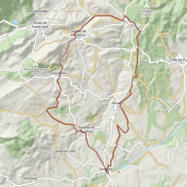 Miniatura mapy "Trasa rowerowa Escalona - Paredes de Escalona - Cerro de Pedro Abad - Canto de tres Cruces - Almorox - Castillo-Palacio de Escalona" - trasy rowerowej w Castilla-La Mancha, Spain. Wygenerowane przez planer tras rowerowych Tarmacs.app