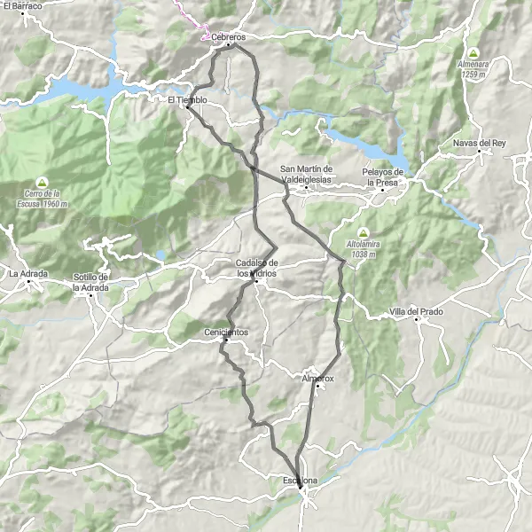 Miniatua del mapa de inspiración ciclista "Ruta de las colinas de Castilla" en Castilla-La Mancha, Spain. Generado por Tarmacs.app planificador de rutas ciclistas