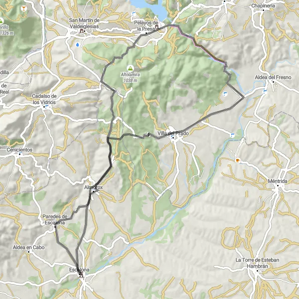 Miniatura mapy "Trasa rowerowa Escalona - Parque Romillo - Pelayos de la Presa - Loma del Gallo - Villa del Prado - Almorox - Castillo-Palacio de Escalona" - trasy rowerowej w Castilla-La Mancha, Spain. Wygenerowane przez planer tras rowerowych Tarmacs.app