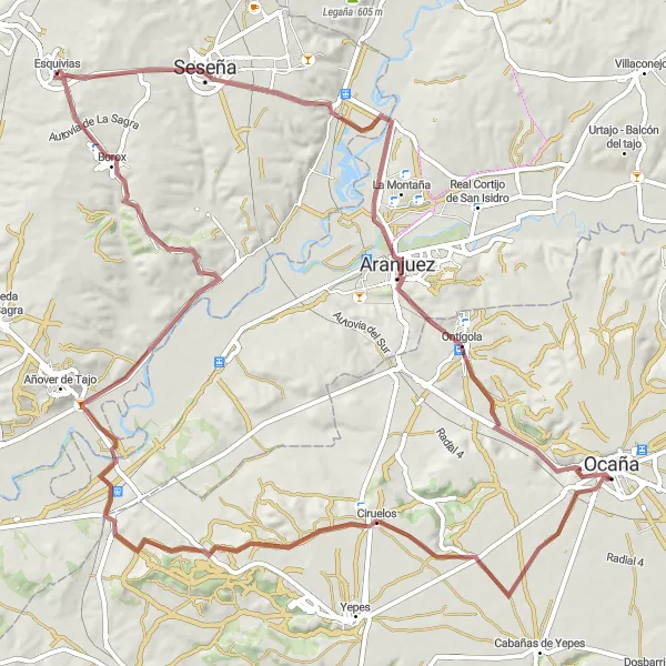 Miniatura mapy "Gravelowy szlak przez Seseña i Borox" - trasy rowerowej w Castilla-La Mancha, Spain. Wygenerowane przez planer tras rowerowych Tarmacs.app