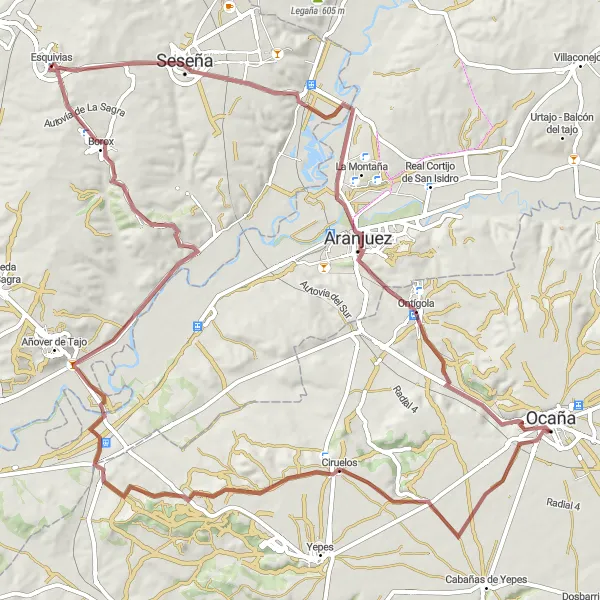 Map miniature of "Esquivias Gravel Adventure" cycling inspiration in Castilla-La Mancha, Spain. Generated by Tarmacs.app cycling route planner